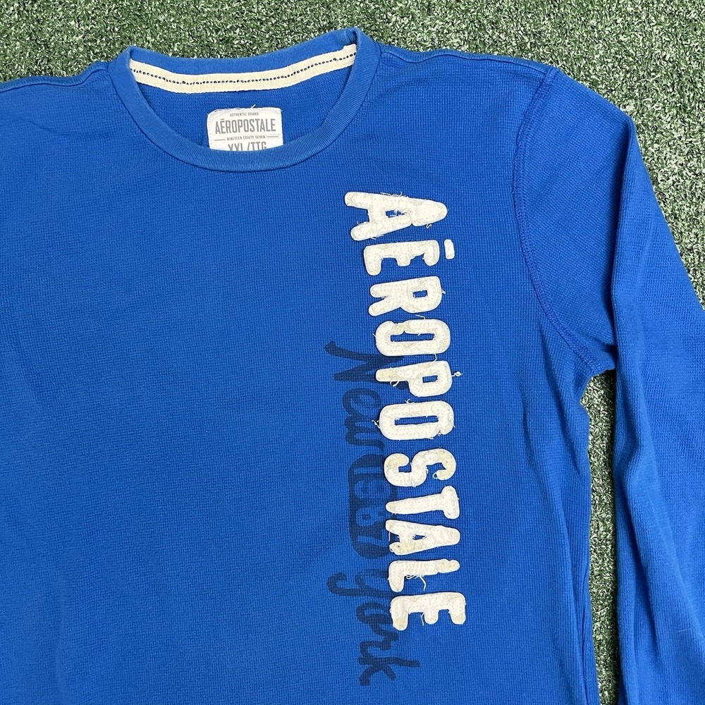 Aeropostale Shirt Men's XXL Blue Waffle Knit Thermal Long Sleeve Graphic